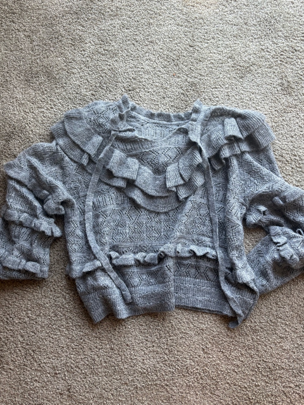 Gray Ruffle Knit Sweater - Picture 4 of 5